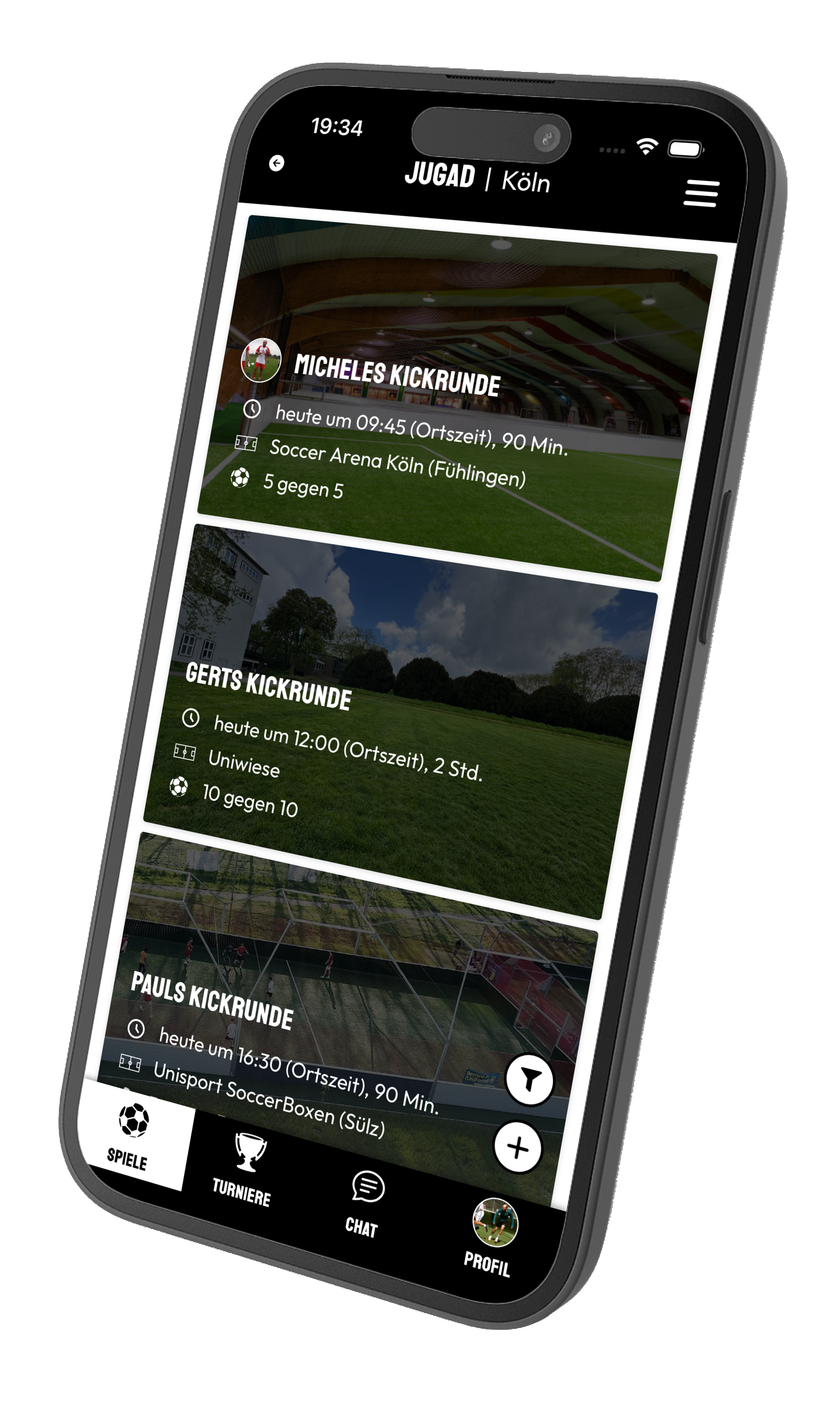 JUGAD App: Übersicht anstehender Kickrunden