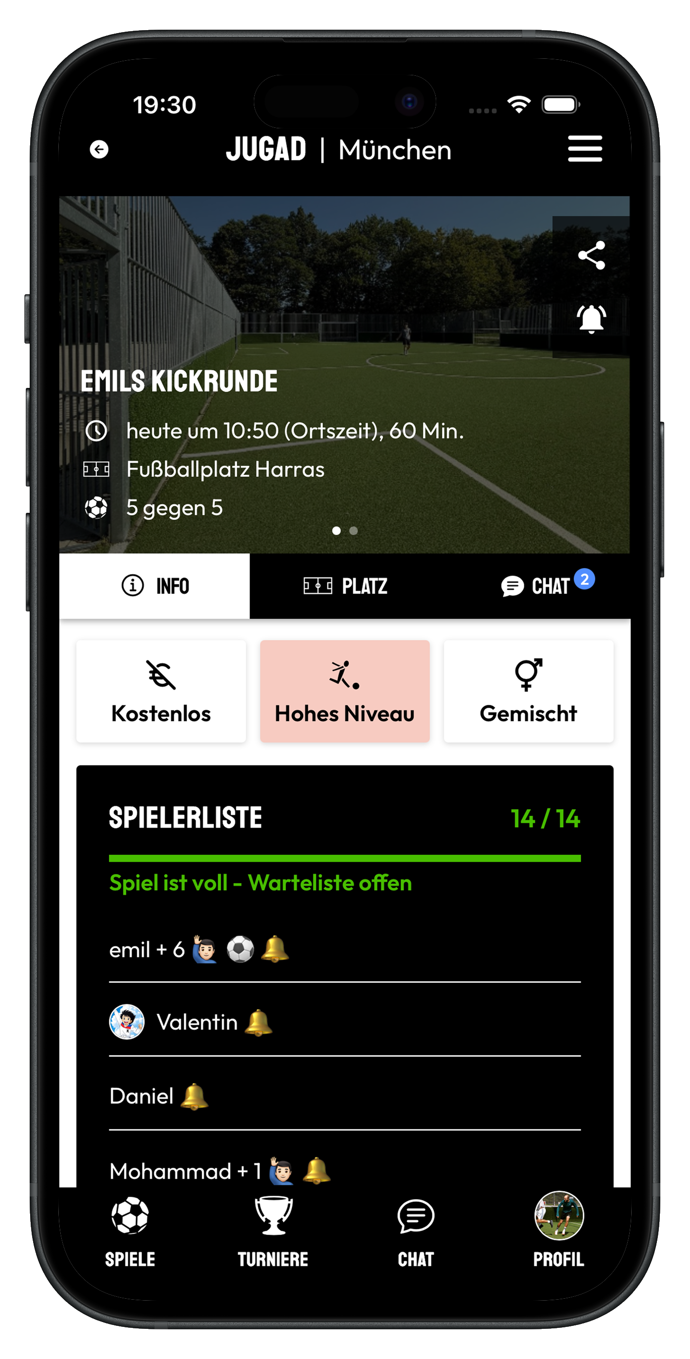 JUGAD App: Details und Planung einer Kickrunde